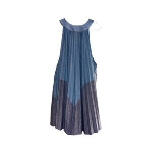 NWT Free People Pleated Love Metallic Mini Dress in Blue and Teal - Size Medium